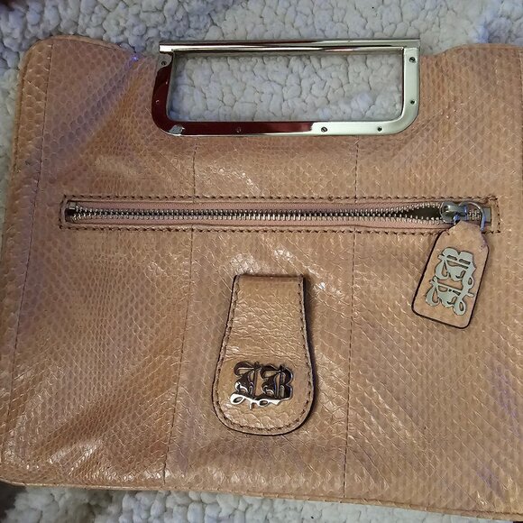 Leonello Borghi Handbags - Leonello Borghi NY Beige Snakeskin Clutch – Gold Hardware, Winged Logo